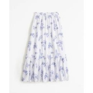 Abercrombie Linen-Blend Embroidered Tiered Maxi Skirt in White